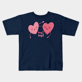 Pink Love Hearts Hug Hug Couple Kids T-Shirt